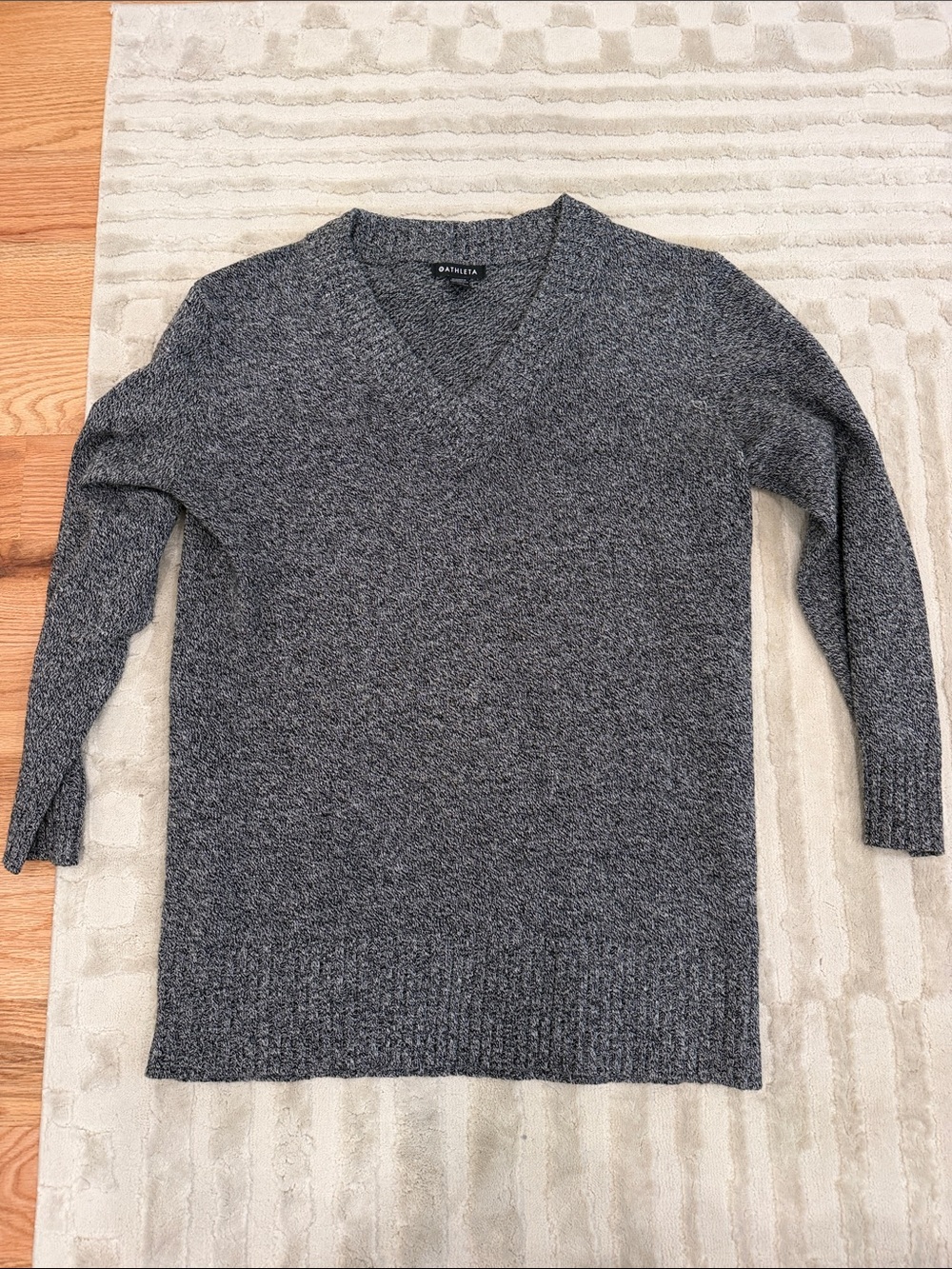 Athleta Heather Charcoal V-Neck Knit Sweater